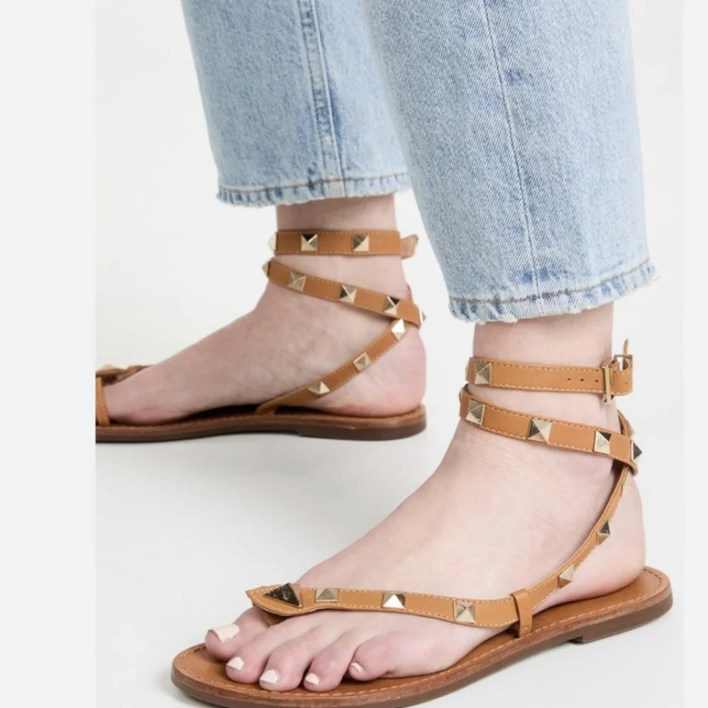 SCHUTZ Courtney Studded Gladiator Wrap Sandals 6.5 - Tan Leather - Picture 4 of 9